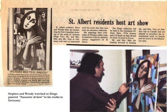 Diego Griesbach July 1980 Newspaper article and image of Diego painting Suonatrice di linto