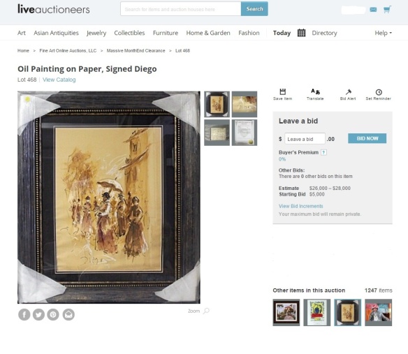 Diego Watercolor Live Auctioneers $5K starting bid