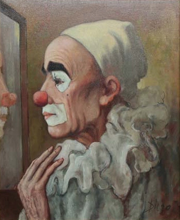 2. Clown with Mirror #808 oil on linen 60 x 50 cm